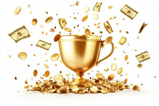 Corporate victory 3D trophy currency project success investment rewards award ceremon