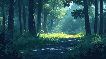 Fototapeta premium Sunlit Path Through A Lush Green Forest