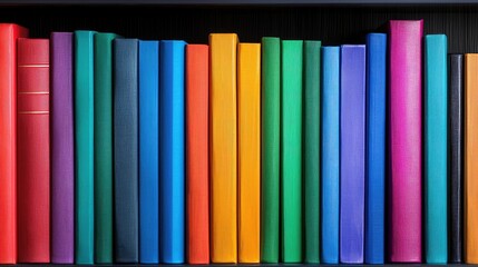 Colorful books on a shelf, knowledge, education, library background, website banner