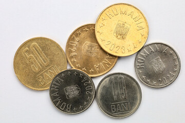 Romanian bani coins from 2023 and 2024 displayed on white background