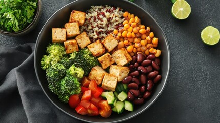 A vegetarian protein-packed meal, featuring tofu, beans