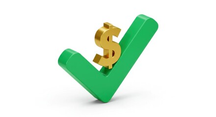 Obraz premium A modern isometric icon of a checkmark alongside a dollar sign, symbolizing money and success. 