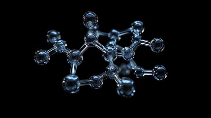 Transparent molecular structure with visible atomic bonds in a complex network on black backdrop