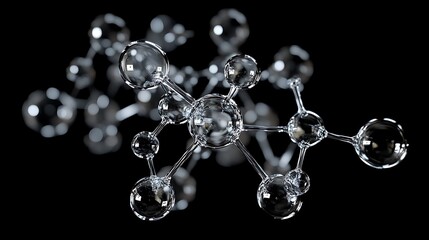 Detailed atomic connections in a transparent molecular network against a pitch-black background