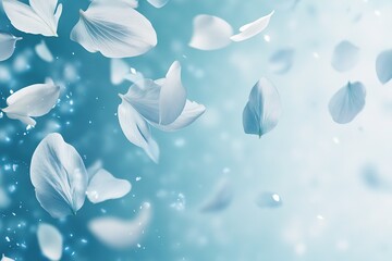 Beautiful white spring flower petals in air