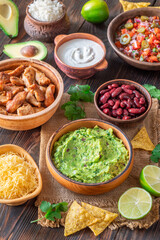 Burrito Bowl Components: Salsa, Cheese, Chicken, Rice, and More