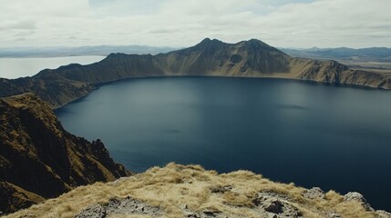 Stunning Aerial View of Volcanic Crater Lake