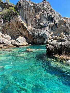 Rocky coastline of Plomari, Greece