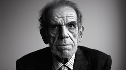 Fototapeta premium Retrato de hombre anciano en traje, fotografía en blanco y negro