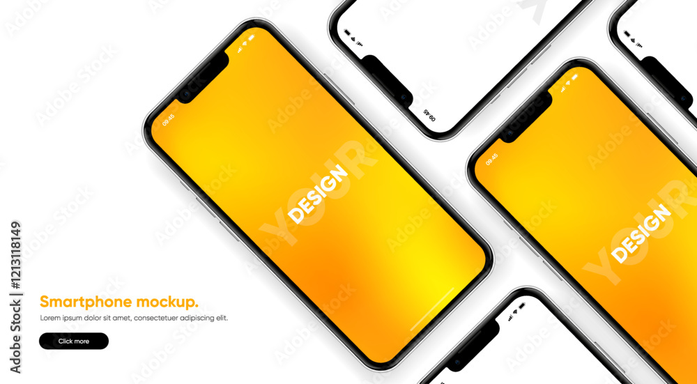 Aufkleber Realistic smartphone mockup. Mobile phone vector with isolated on white background. Device front view. 3D mobile phone with shadow. Realistic, high quality smart phone mockup for ui ux presentation.
