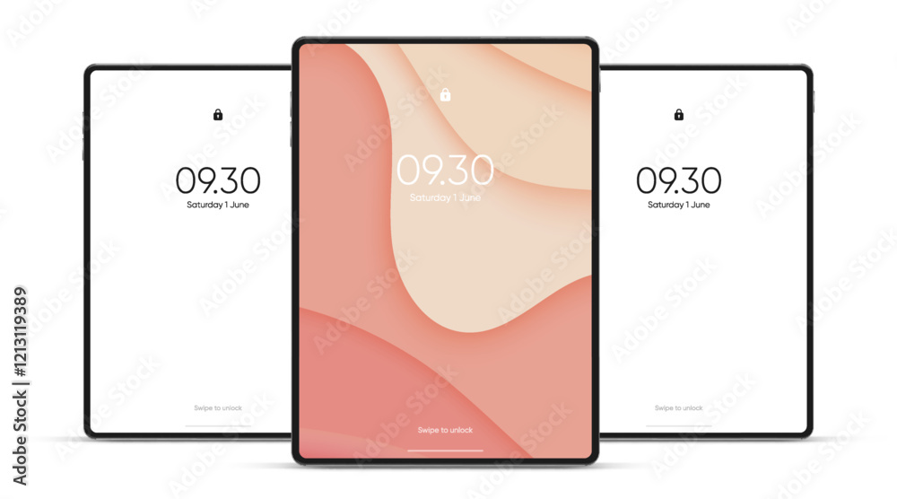 Wall mural 3d tablet frame less blank screen. empty screen device tablet mockup element. can be used for mobile