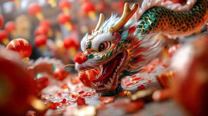A dragon dance scene. Generative AI