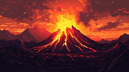 Erupting Volcano at Sunset Majestic Mountain Landscape