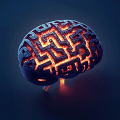 A creative visualization of a brain constructed as a maze with illuminated neural pathways
