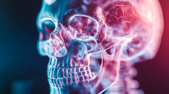 Anatomically precise 3D model of a transparent human skull under soft lighting