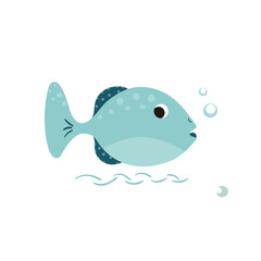 Cute Blue Ocean Animal Fish Illustration Vector Colorful Art Adorable Sea Creature Icon Symbol