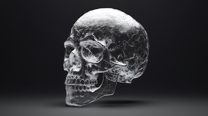 Intricate 3D model of a transparent human skull showing anatomical details