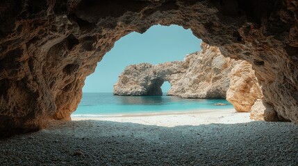 Fototapeta premium Cave Entrance Reveals Stunning Beach And Rock Arch