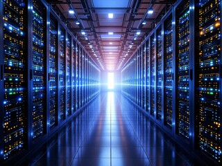 Fototapeta premium Server room with illuServer room with illuminated racksminated racks