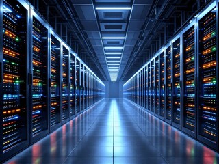 Server room with illuServer room with illuminated racksminated racks