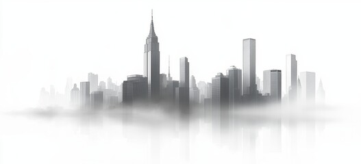 Fototapeta premium Modern cityscape and skyline emerging from misty fog at sunrise
