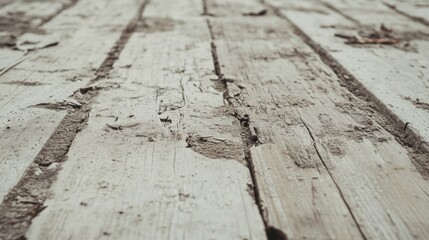 Obraz premium Weathered grey wooden planks, showing age and wear, with perspective.