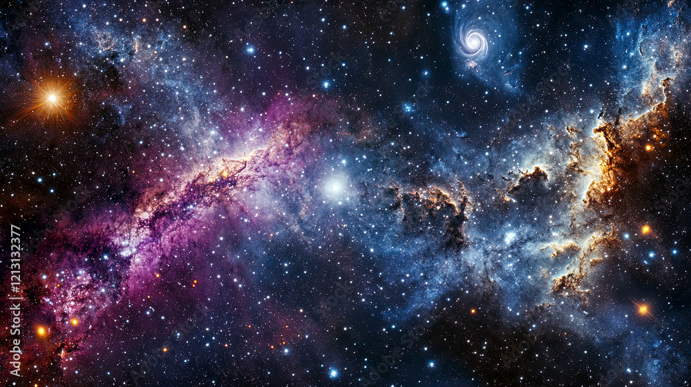 Poster cosmic tapestry of vibrant nebulae illuminating the dark expanse of deep space