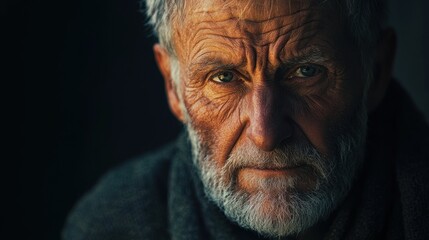 Expressive portrait of elderly man with deep emotion and textured features