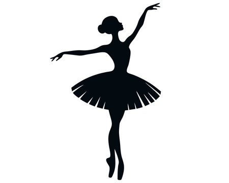 black ballerina silhouette dancing on white background clip art preview