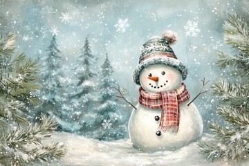 Snowy Winter Snowman Forest Card