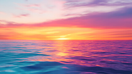 Fototapeta premium Watercolor sunset over the ocean, with vibrant oranges, purples, and blues blending into each other on the horizon. Vibrant Horizon. Illustration