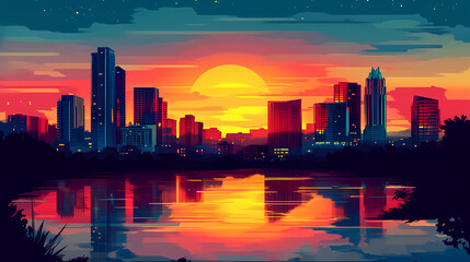 Obraz premium Austin skyline at dawn. Vibrant Horizon. Illustration