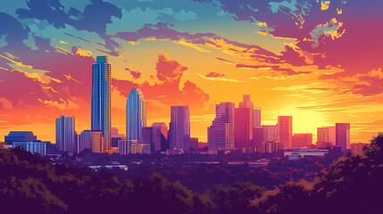 Fototapeta premium Austin skyline at dawn. Vibrant Horizon. Illustration