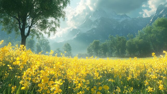 A canola (rapeseed) field in full bloom, with vibrant yellow flowers.