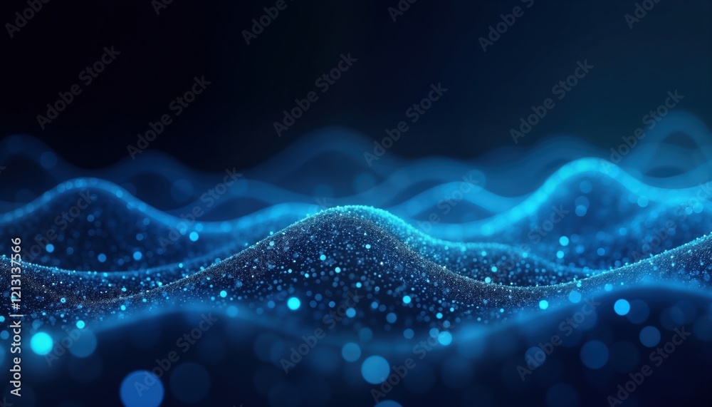 Leinwandbilder abstract digital illustration shows pattern of blue glowing lines, dots on dark background. lines, d