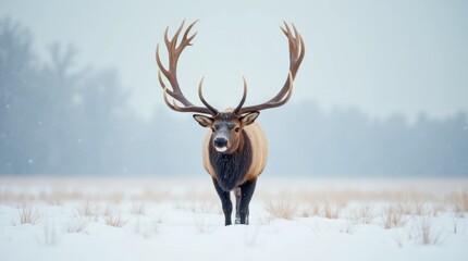 Naklejka premium Majestic Elk in Snowy Field