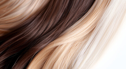 Naklejka premium Close-up view of wavy blonde and brown hair with a smooth and glossy texture