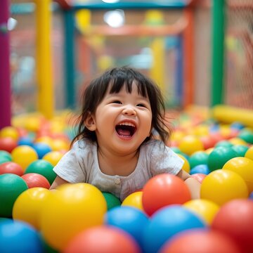  Laughing Toddler Playing in Colorful Ball Pit at Indoor Playground