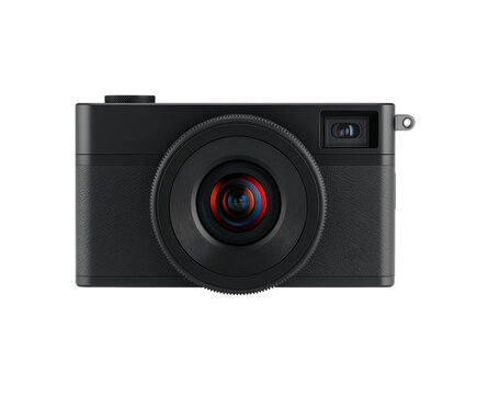Compact digital camera with zoom lens. PNG transparent.