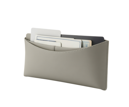 Travel document holder with multiple compartments. PNG transparent.
