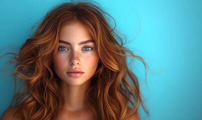 Fototapeta premium Redhead Woman with Gold Glitter Hair and Blue Eyes