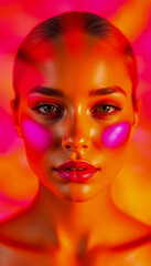 Obraz premium High-contrast neon makeup with glowing highlights, vivid colors, and a bold artistic aesthetic.