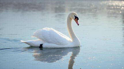 Fototapeta premium Regal Swan on Frozen Pond