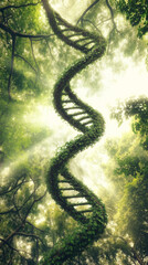 A tree with a long green stem that looks like a DNA strand