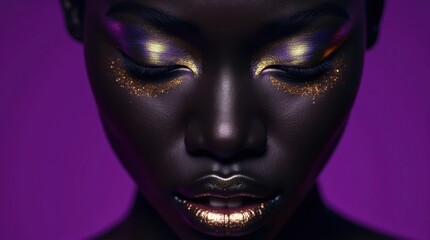 Close-Up Portrait: Black Woman with Gold Lipstick