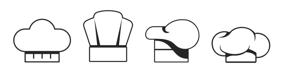 Chef hat icons set on transparent background. A chef's hat icon collection in line style