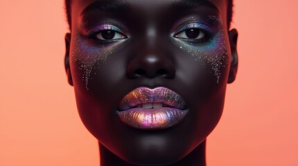 Close-up Portrait of a Black Person with Iridescent Dripping Makeup