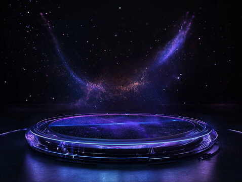 Futuristic Startup Pitch Podium: Modern Branding Presentation neon clean stage event light lines    