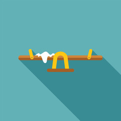 Seesaw covered with snow, winter games, childhood memories, flat design with long shadow