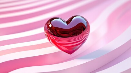 Obraz premium Glossy Red Heart on Pink Wavy Background